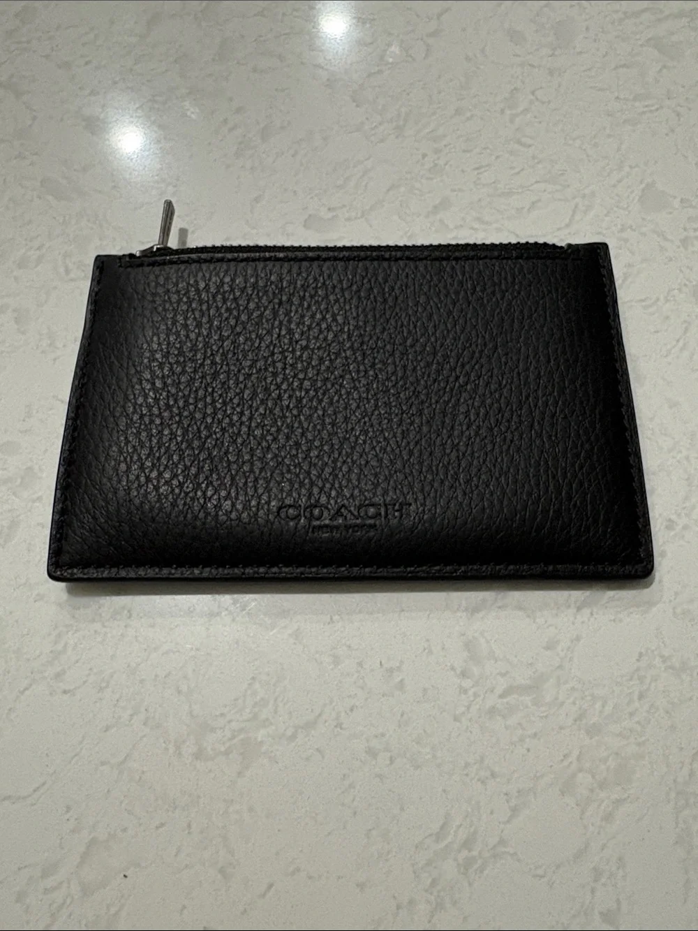 Coach Black Pebbled Leather Zip Pouch Cardholder